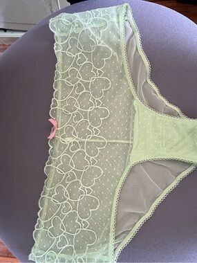 Victoria's Secret Mint Green Sheer Lace Bikini Panty with Pink Bow